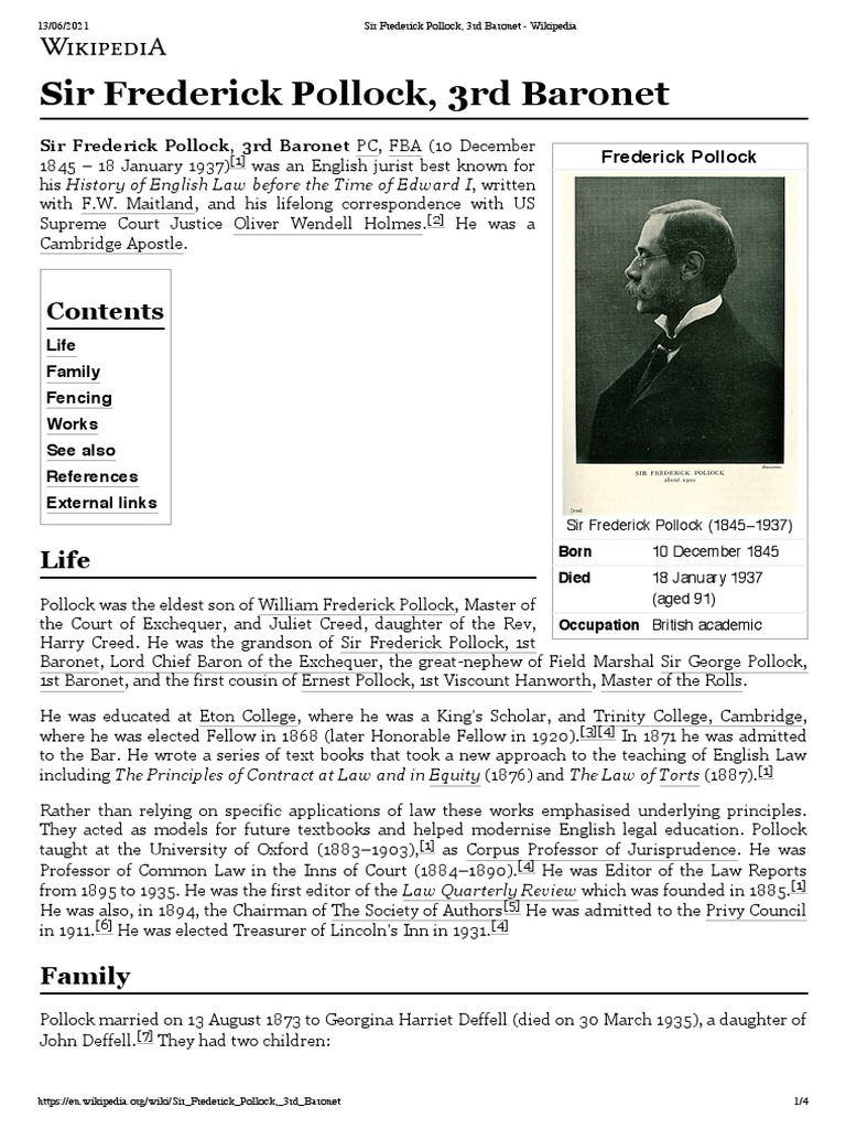 Sir Frederick Pollock: Jurist & Scholar | PDF