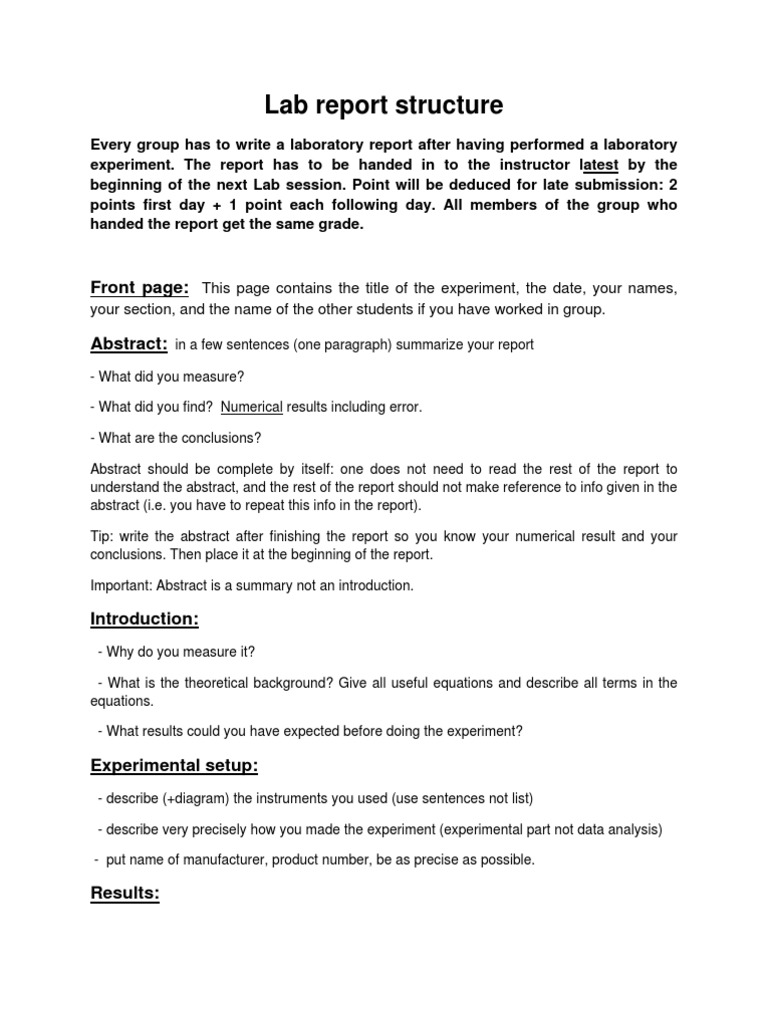Lab report structure phys192