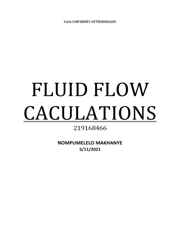 Fluid Flow Calculations PDF Mechanics Motion (Physics)