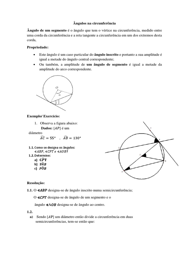 Ângulos na Circunferência: Propriedades e Exercícios | PDF | Círculo ...