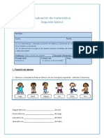 Evaluación de Matemática Segundo Básico. Longitud y Posición de Objetos