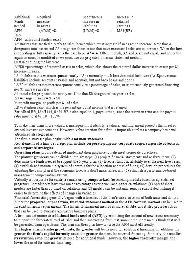 Calculating Additional Funds Needed (AFN) | PDF | Spreadsheet | Forecasting