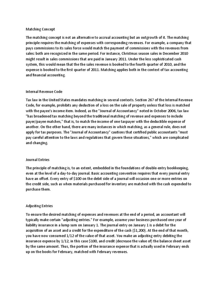 Understanding the Matching Concept in Accounting | PDF | Debits And ...