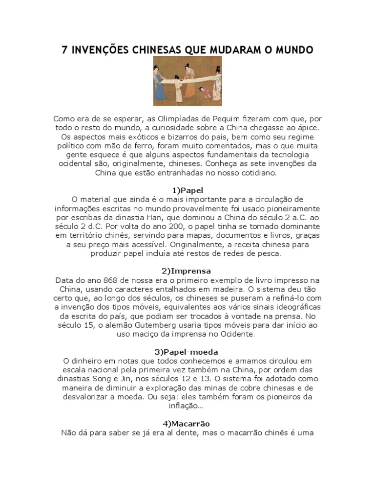 7 Invenções Chinesas Que Mudaram o Mundo | PDF, image size:768x1024