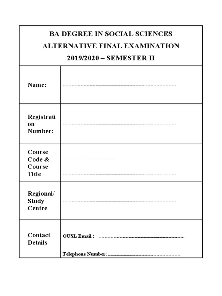 BA Social Sciences Exam Answer Sheet | PDF