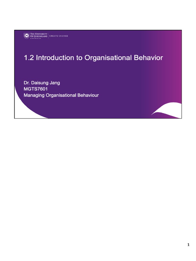 Slides 1.2 - Introduction To OB | PDF | Organizational Behavior | Behavior
