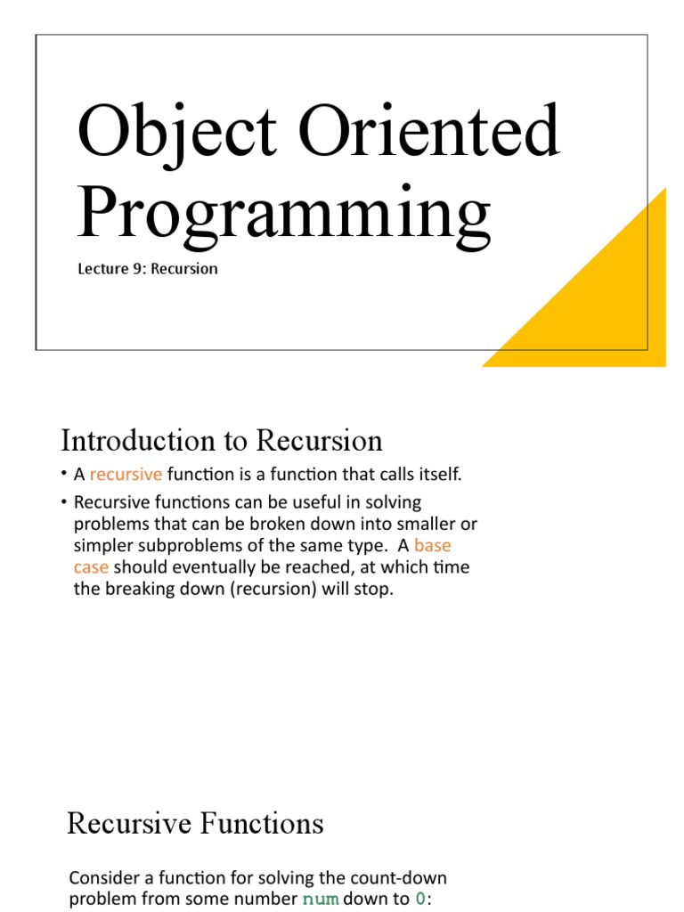 Object Oriented Programming: Lecture 9: Recursion | PDF | Recursion ...