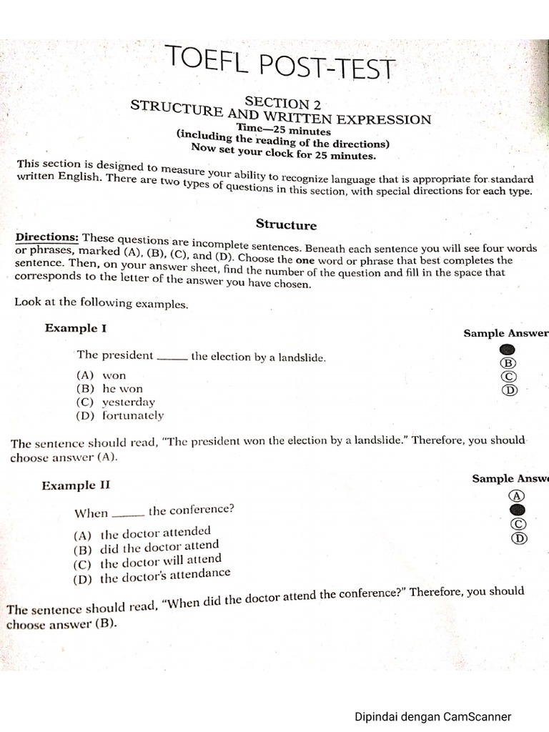 Mid Test Structure and Written Expression Toefl Test | PDF