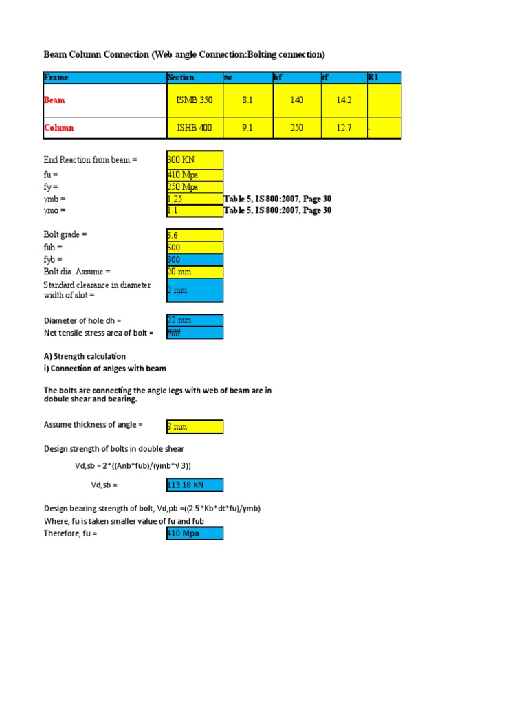 Steel Connection Design and Calculations | PDF | Screw | Beam (Structure)