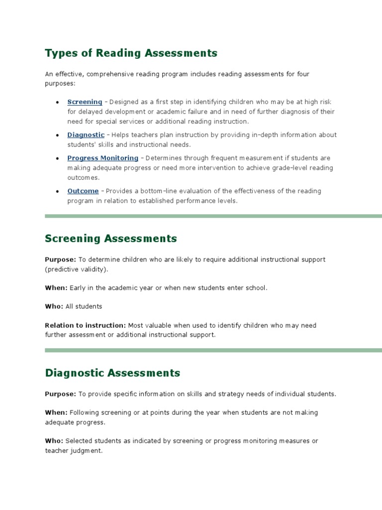Types of Reading Assessments PDF