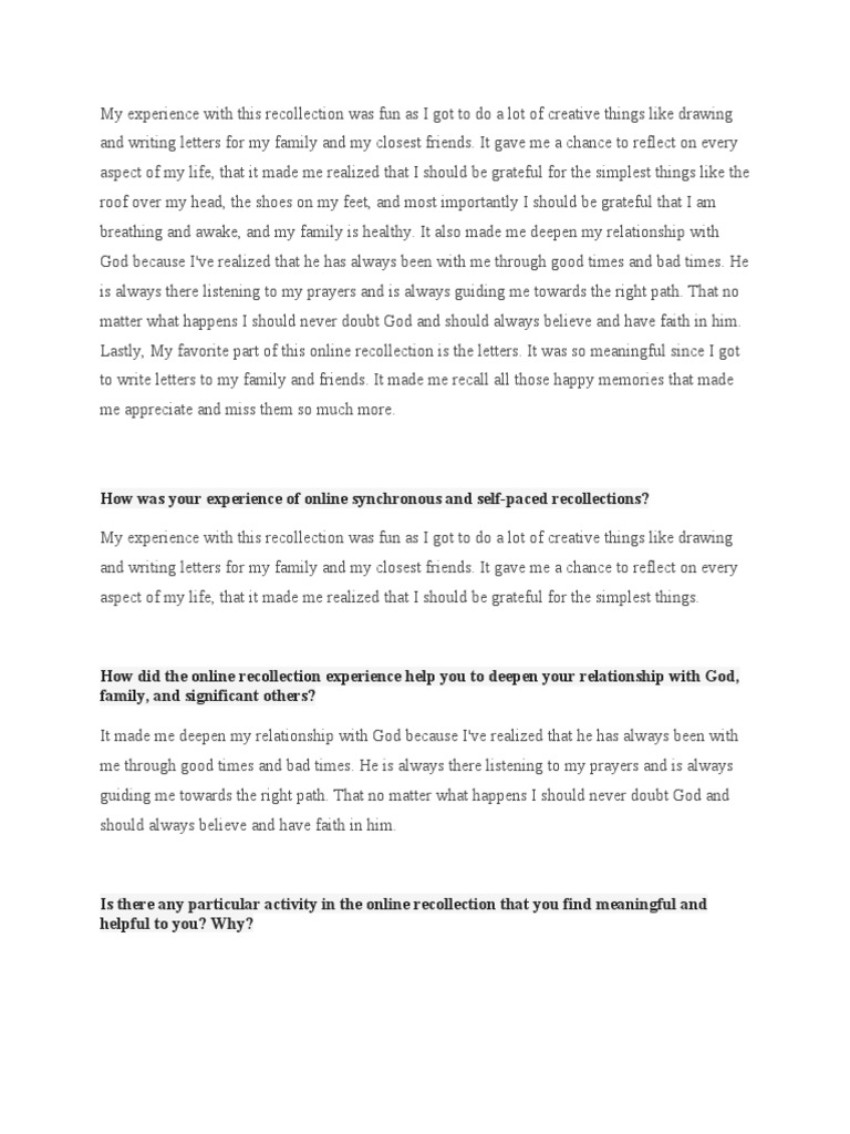 Recollection Essay | PDF