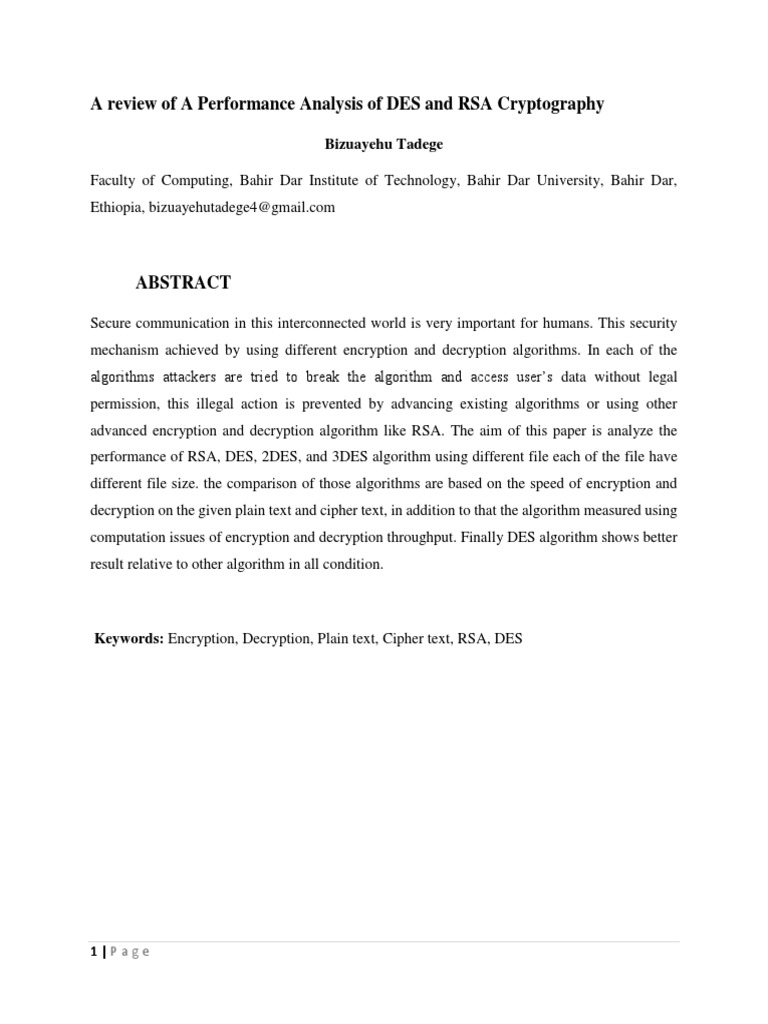 A Review of A Performance Analysis of DES and RSA Cryptography | PDF ...