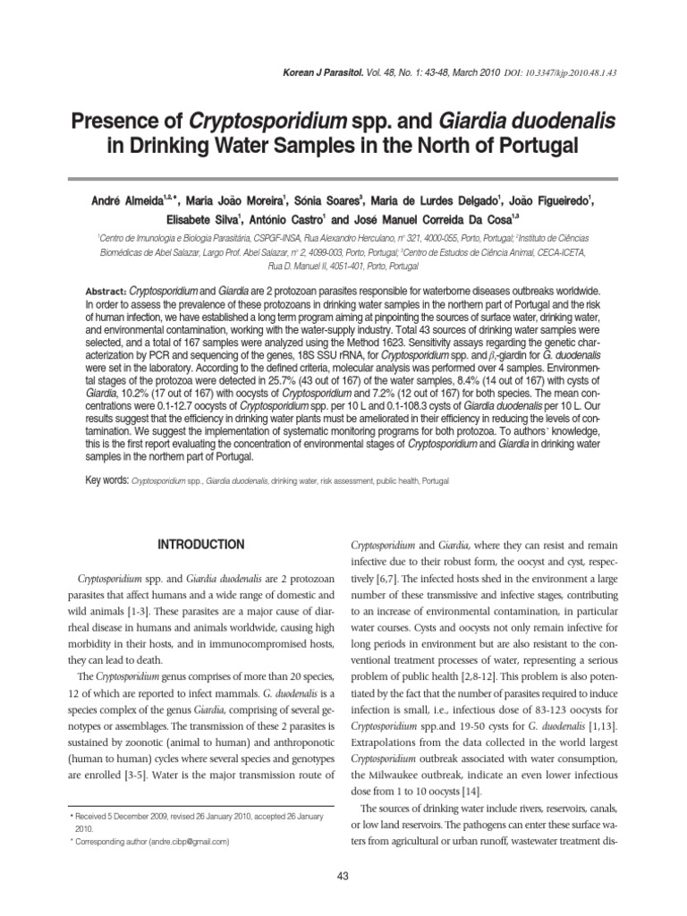 Cryptosporidium and Giardia in Portugal Water | PDF | Polymerase Chain ...
