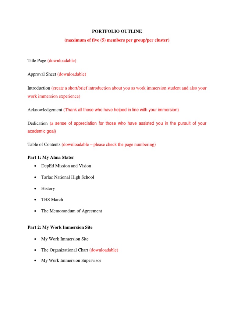 (Downloadable) Portfolio Outline PDF