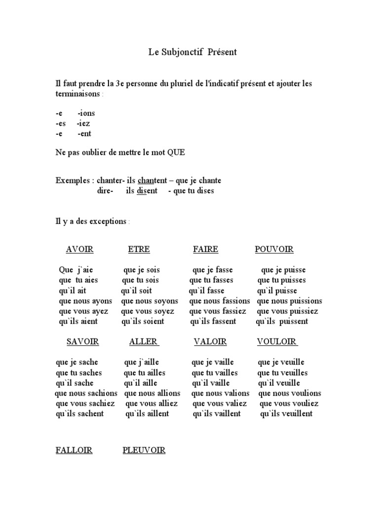 Le Subjonctif Présent - Exceptions | PDF