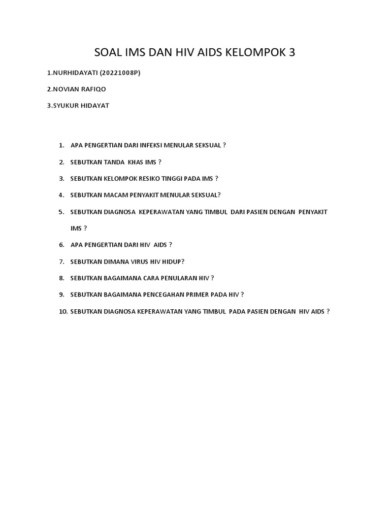 Soal Ims Dan Hiv Aids Kelompok 3 | PDF
