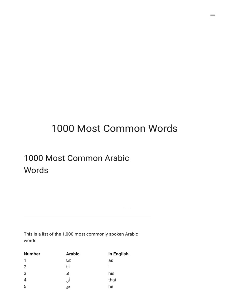 1000 most common arabic words pdf download