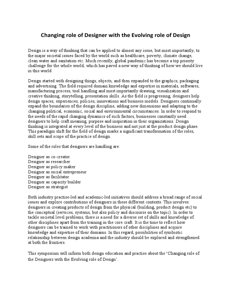 Changing Role Of Designer With The Evolving Role Of Design PDF
