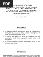 Guidelines For The Employment of Migratory Sugarcane Workers