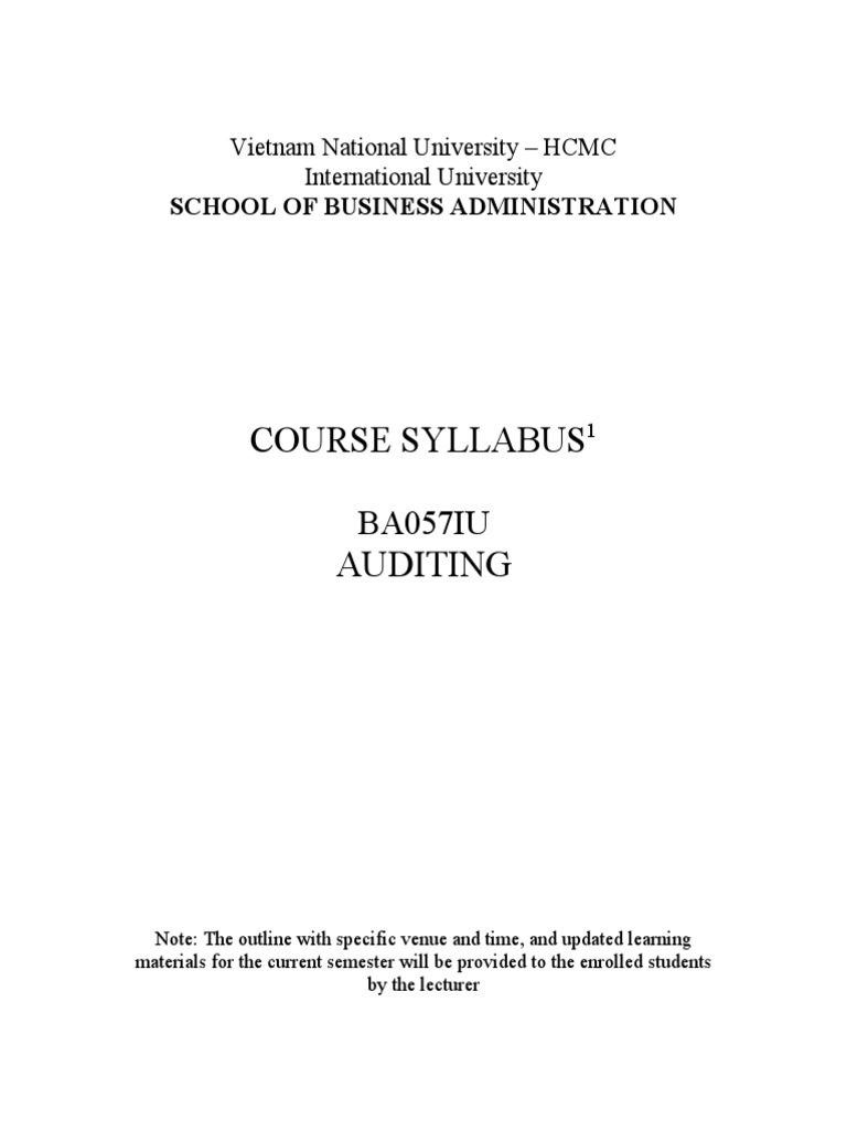 Auditing Syllabus - Spring 2021 | PDF | Audit | Internal Control