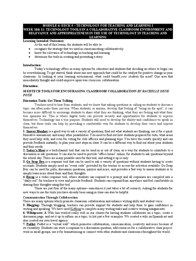 Enhancing Classroom Collaboration with Tech | PDF | Educational ...