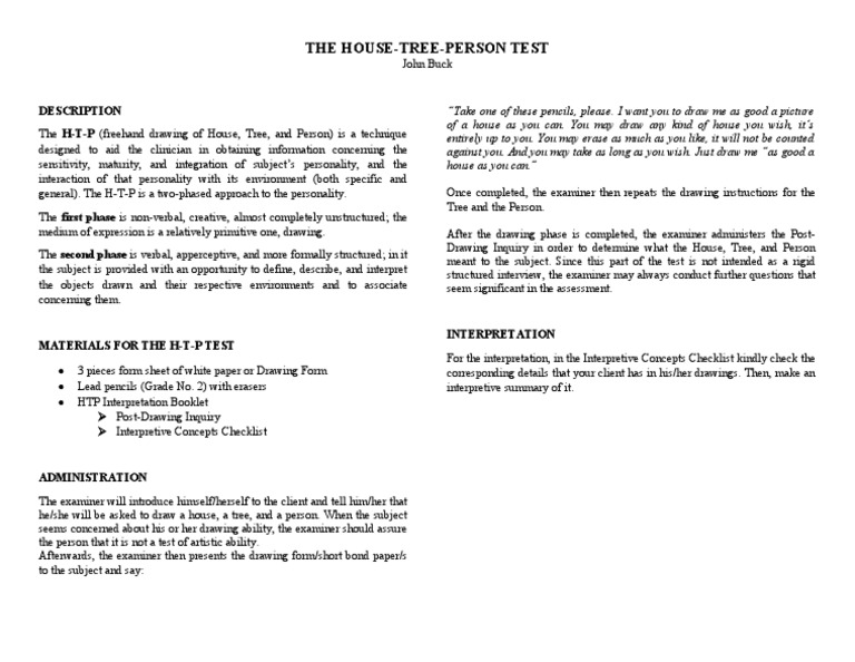House Tree Person Test Projective Tests: Draw A Person