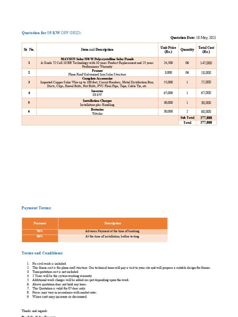 Solar System Quotation for Buyers | PDF | Solar Panel | Alternative Energy