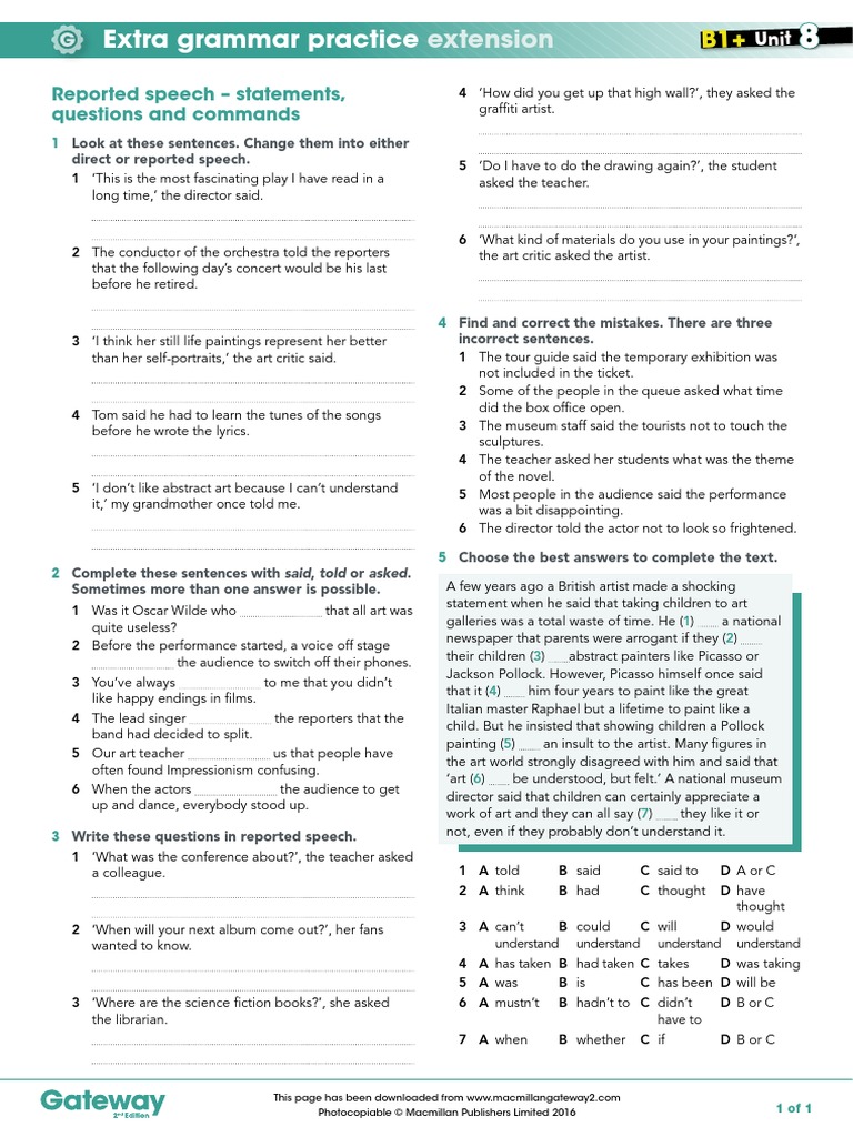 B1+ UNIT 8 Extra Grammar Practice Extension | PDF | Paintings | Arts ...