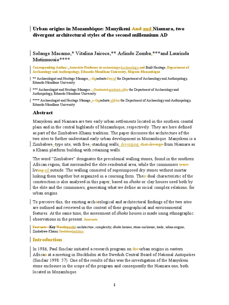 Manyikeni and Niamara: Urban Origins in Mozambique | PDF | Mozambique ...