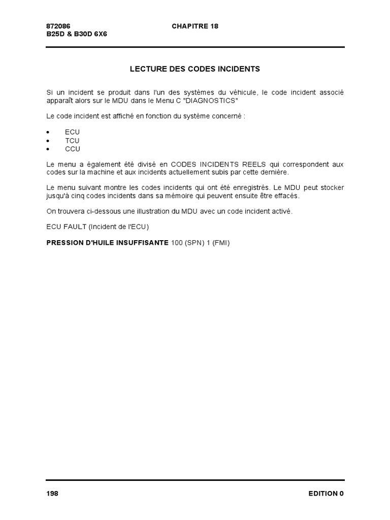 Codes d'incidents pour B25D & B30D 6X6 | PDF | Allumage | Pression