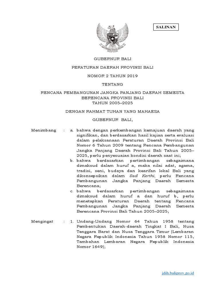 RPJPD Semesta Berencana Bali 2005-2025 | PDF