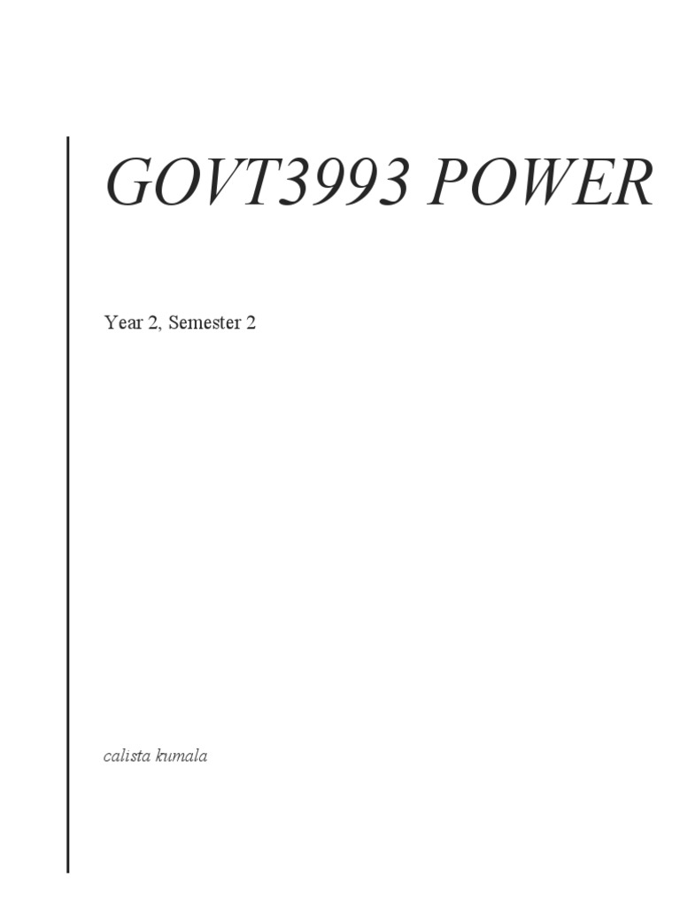 GOVT3993 Power Notes PDF Power (Social And Political) Feminism