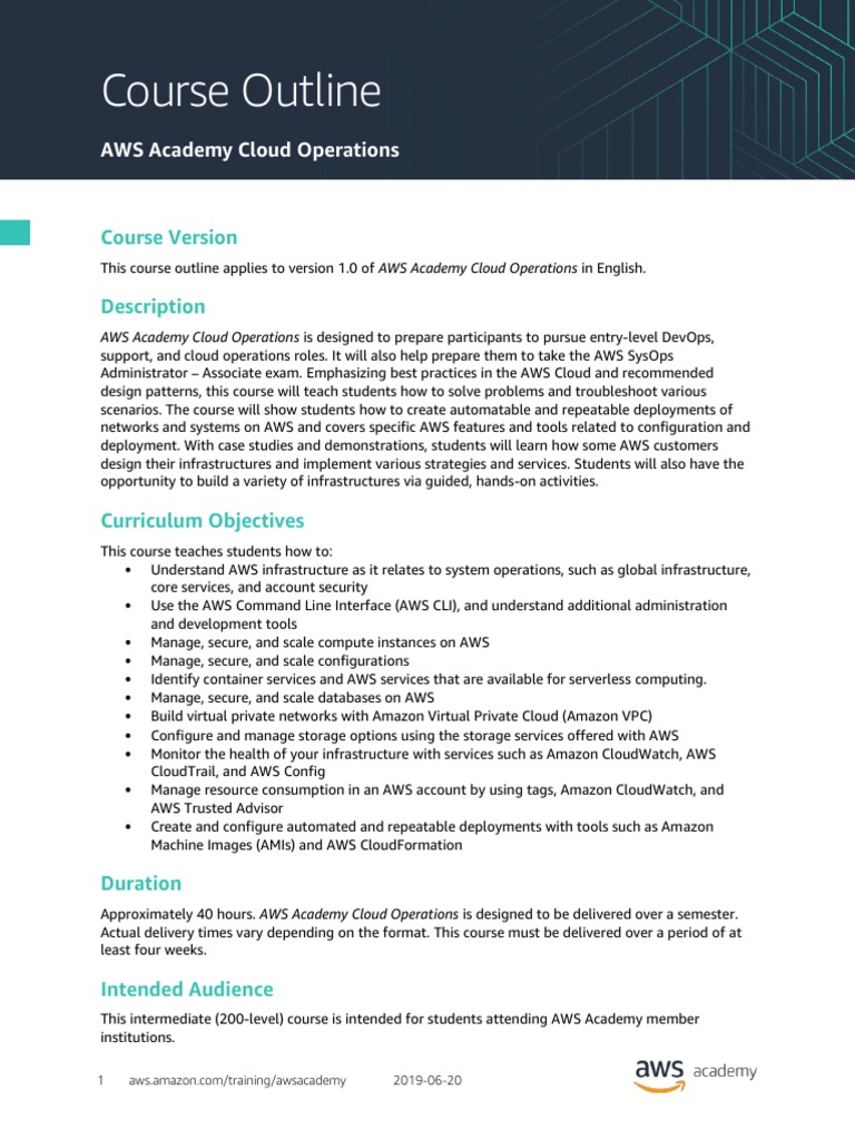 AWS Academy Cloud Operations Course Outline | PDF | Amazon Web Services ...