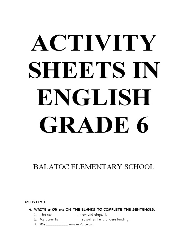 Activity Sheets in English Grade 6 Balatoc Elementary School PDF