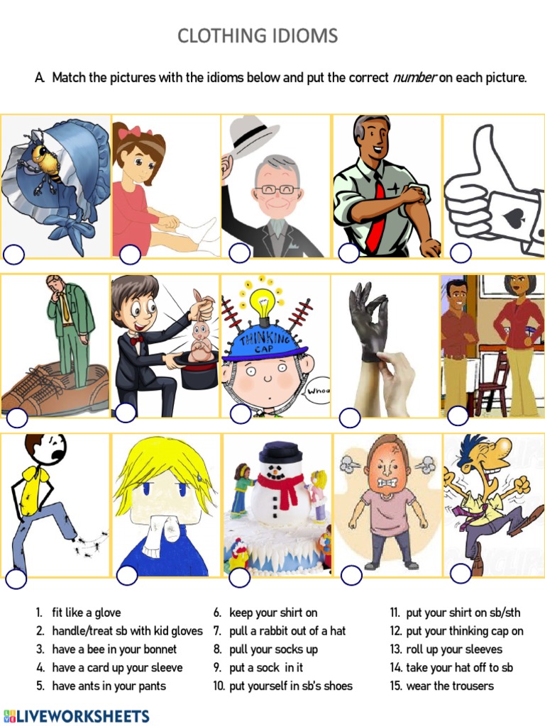 Idioms Matching Worksheet for Kids | PDF | Clothing