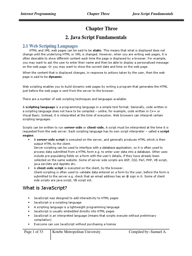 JavaScript Fundamentals Overview | PDF | Java Script | Dynamic Web Page
