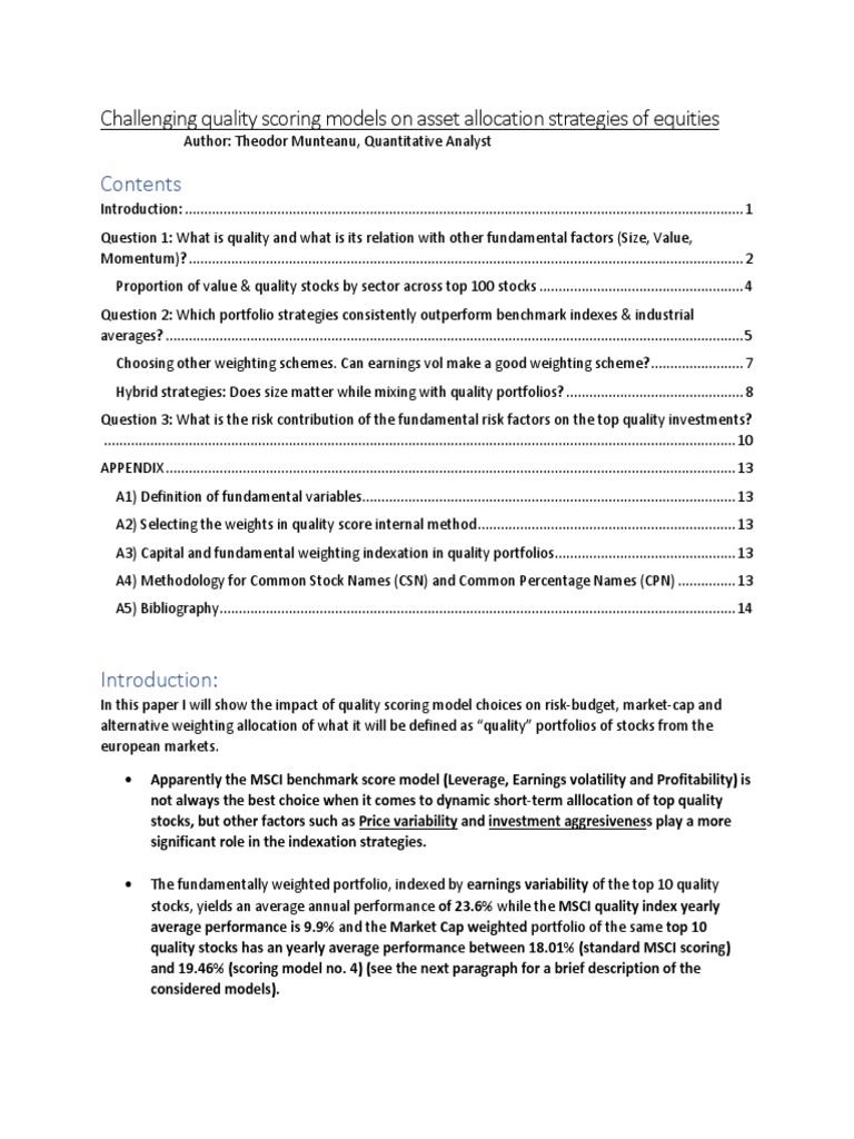 Challenging Quality Scoring Models On Equities Allocation Strategies ...