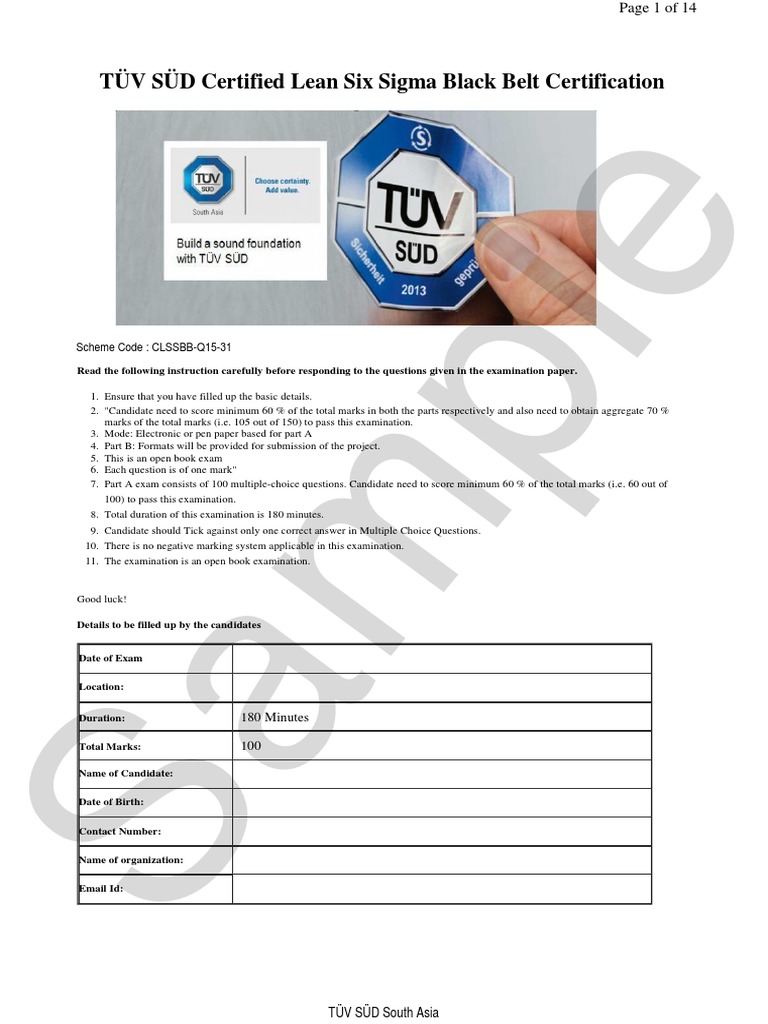 Sample: TÜV SÜD Certified Lean Six Sigma Black Belt Certification ...