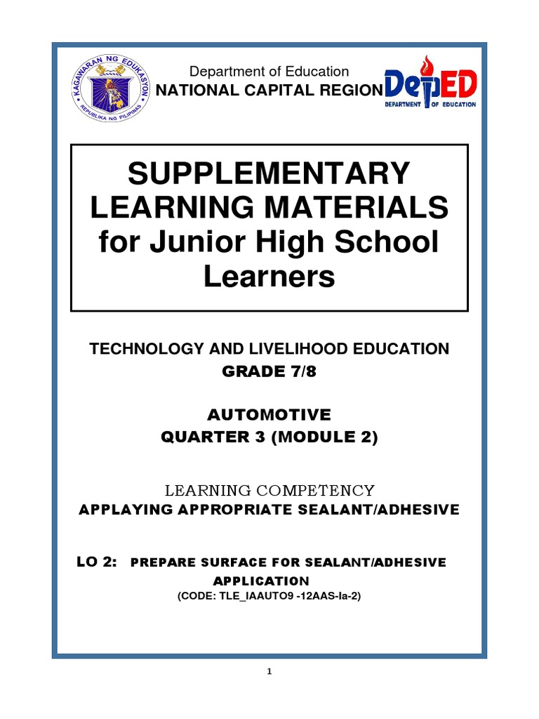 Supplementary Learning Materials For Junior High School Learners PDF