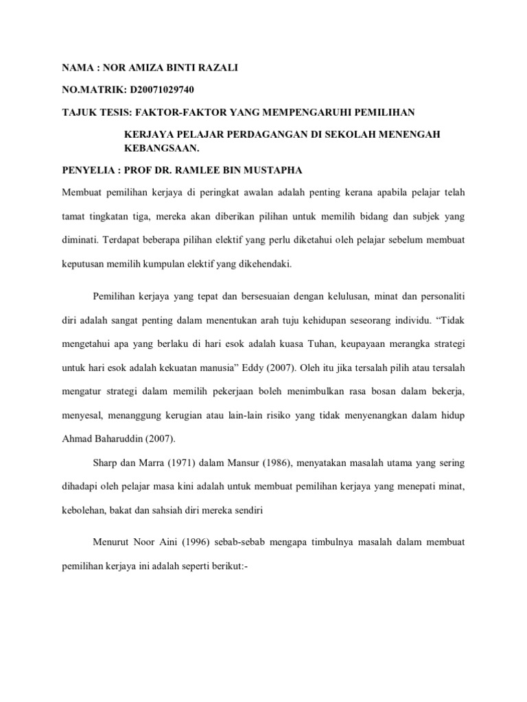 Faktor Pemilihan Kerjaya Pdf