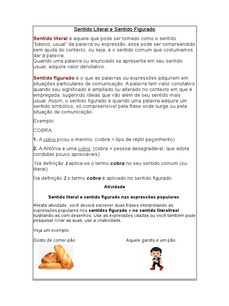 Atividade de Sentido Literal e Figurado PDF | PDF