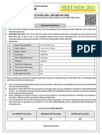 Score Card of National Eligibility-cum-Entrance Test For MDS Courses (NEET-MDS 2021)