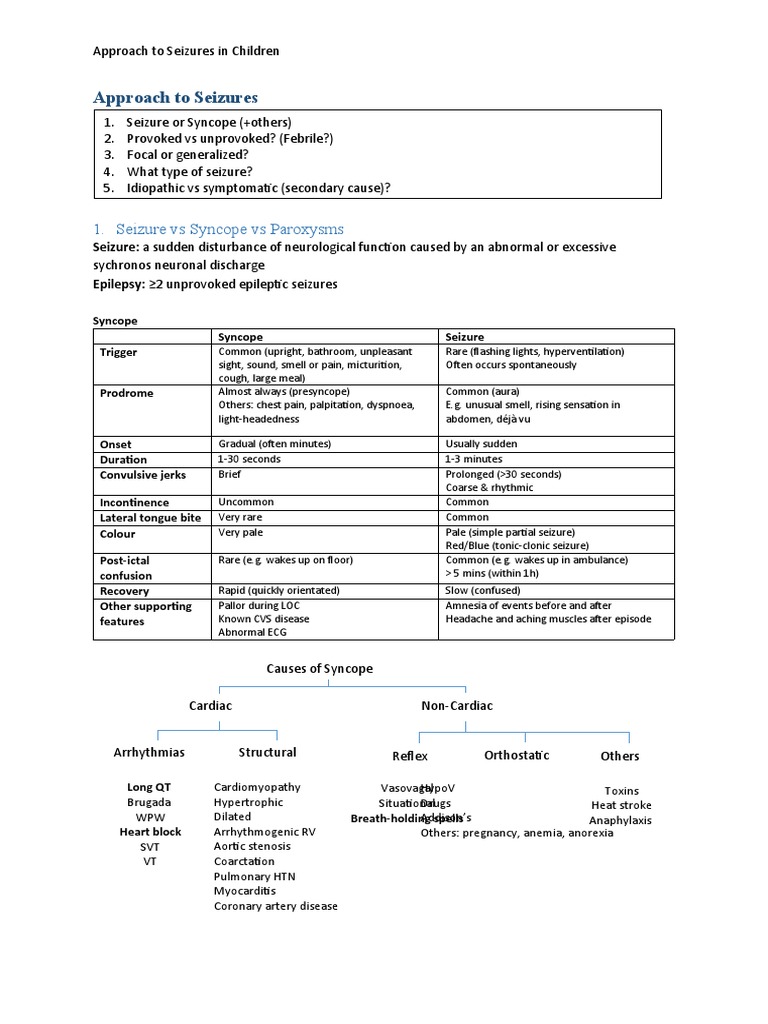 Approach To Seizures in Children | PDF | Epilepsy | Episodic And ...