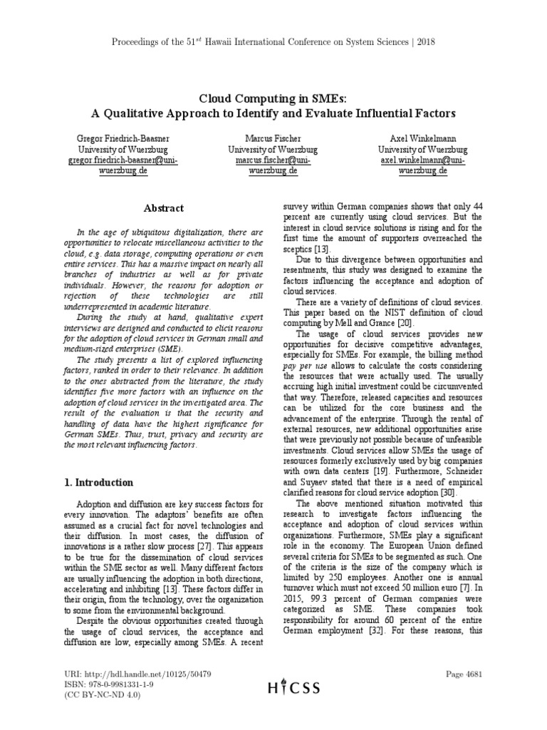 Cloud Computing in SMEs - A Qualitative Approach To Identify and ...
