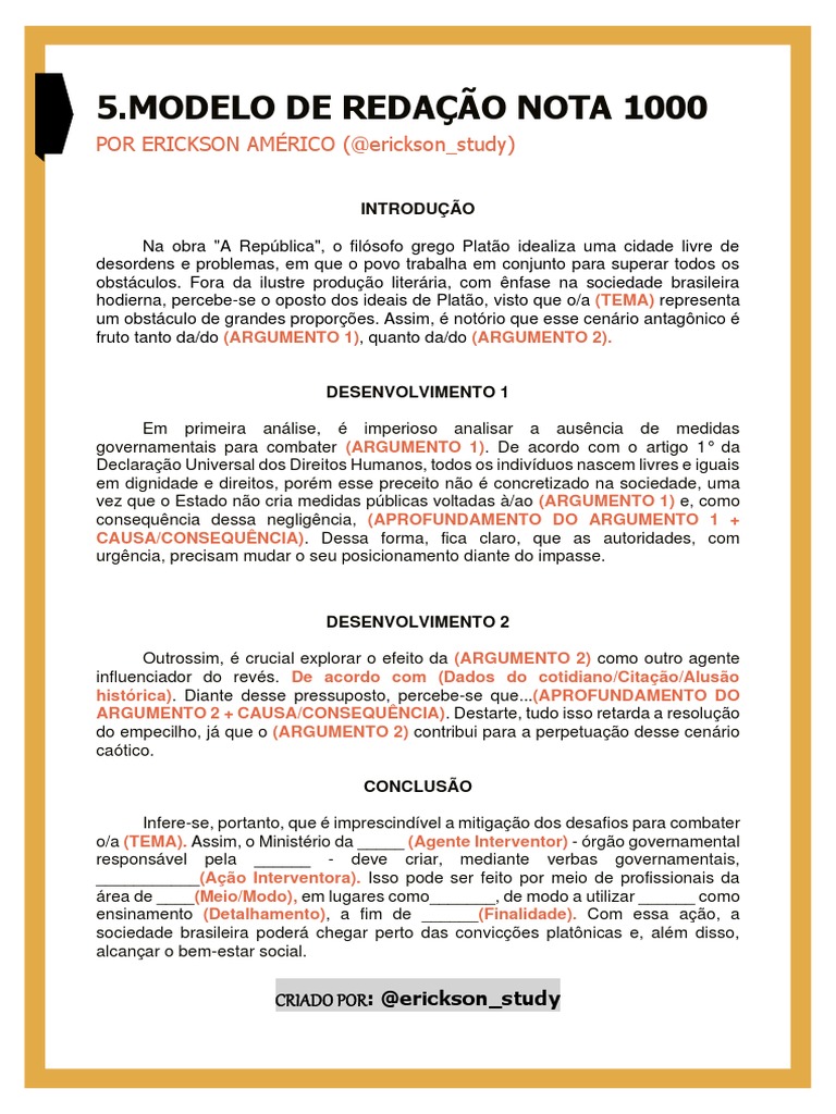 Modelo de Redação Nota 1000 | PDF | Finanças e Administração de Capital ...