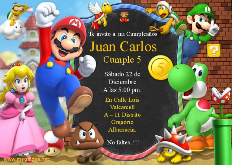 Invitación de cumpleaños de Super Mario Bros.