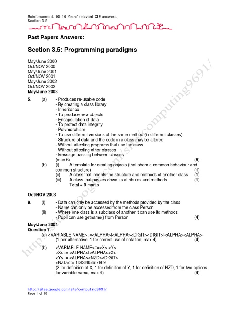 CIE 9691 Programming Paradigms Answers | PDF | Method (Computer ...