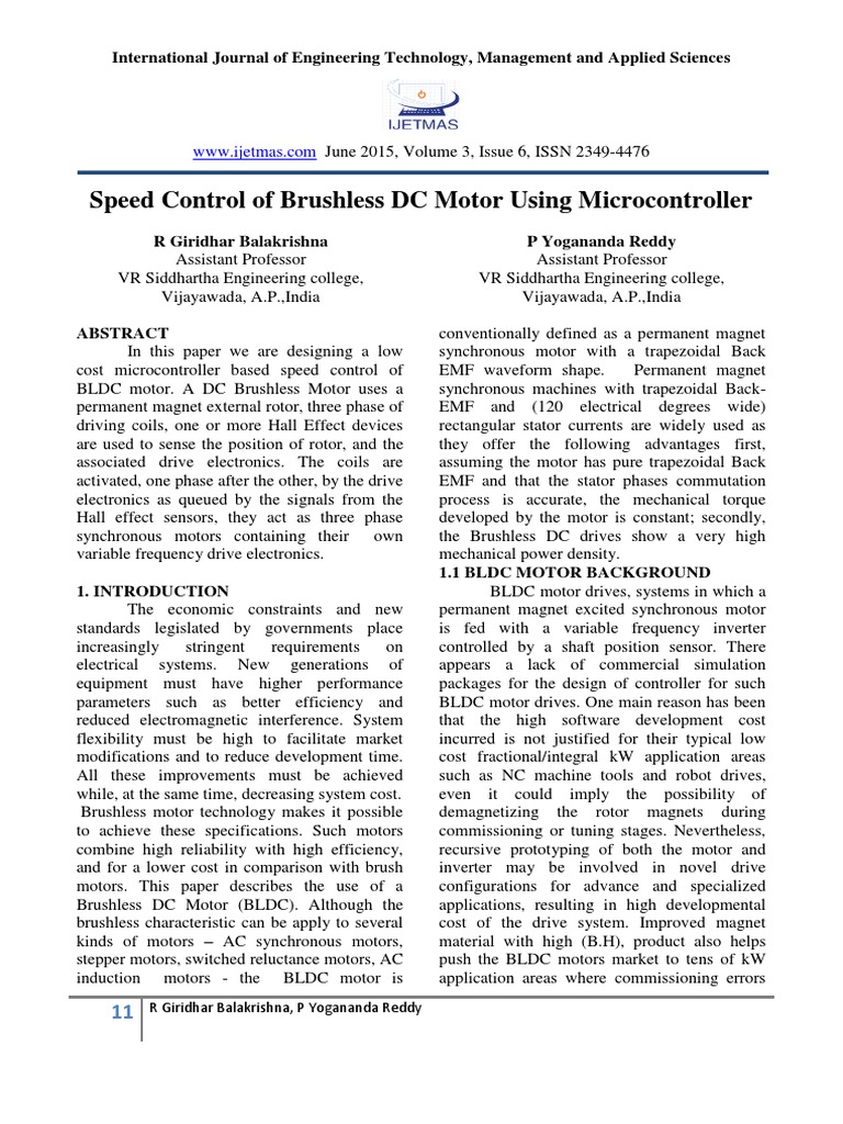 BLDC Motor With Speed Control With RPM Display | PDF | Electric Motor ...