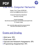 CSE 474-Computer Networks: Assist. Prof. Ömer KORÇAK Omer - Korcak@marmara - Edu.tr