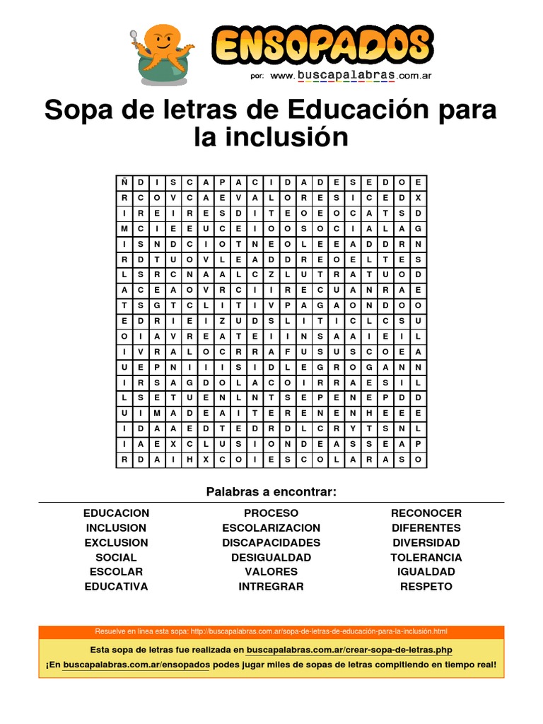 Sopa de Letras: Inclusión Educativa | PDF | Desigualdad | La naturaleza ...